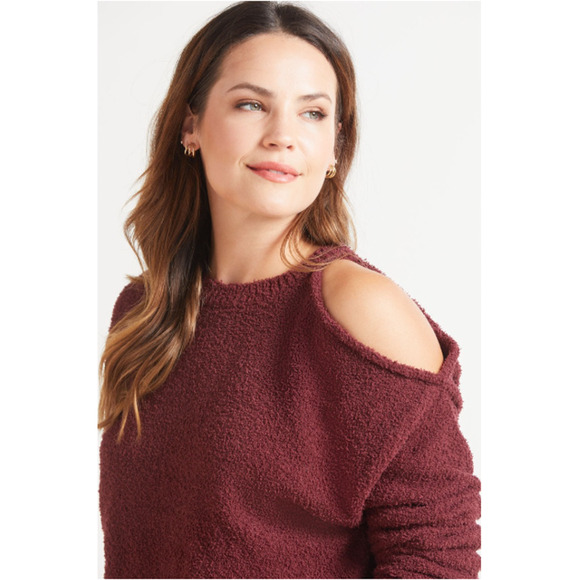 JAMISON NWT Evereve Cozy Chenille Cut Out Maroon Pullover Sweater // XS - Picture 2 of 14